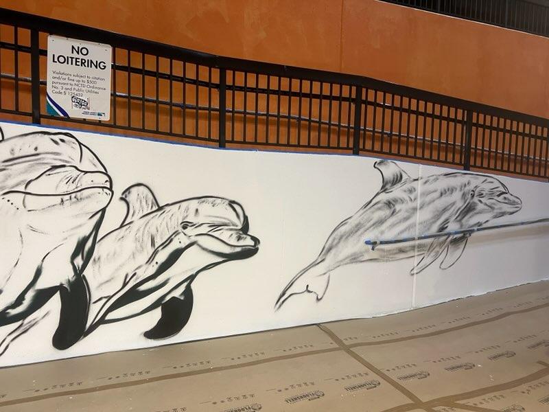 Commercial mural painting Mission Valley - Transit station artistic transformation